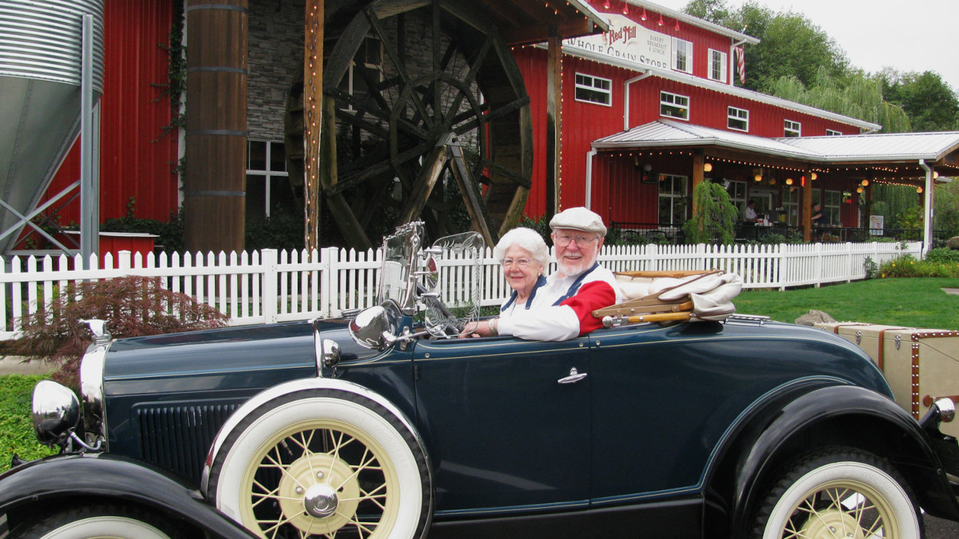 Bob and Charlee driving Gertie